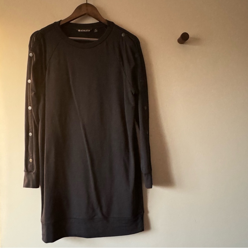ATHLETA LONG SLEEVE SWEATSHIRT DRESS WITH SNAP SLEEVES BLACK SIZE SMALL GUC - Picture 6 of 6